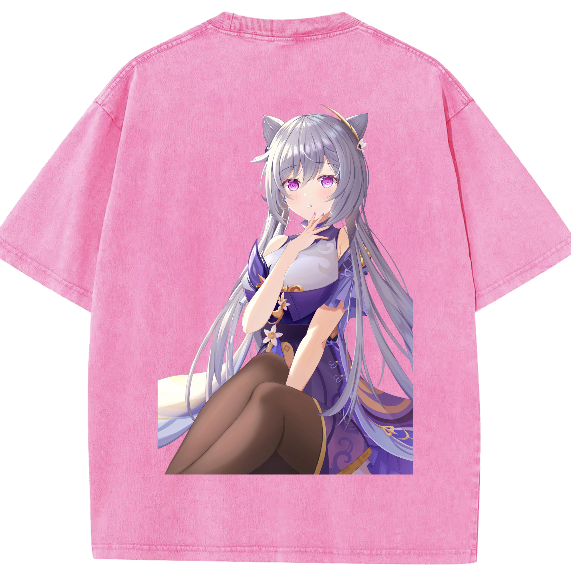 げんし神 刻晴 こくせい genshin Kokusei 綿100% ヴィンテージ風 半袖Tシャツ（背面プリント）